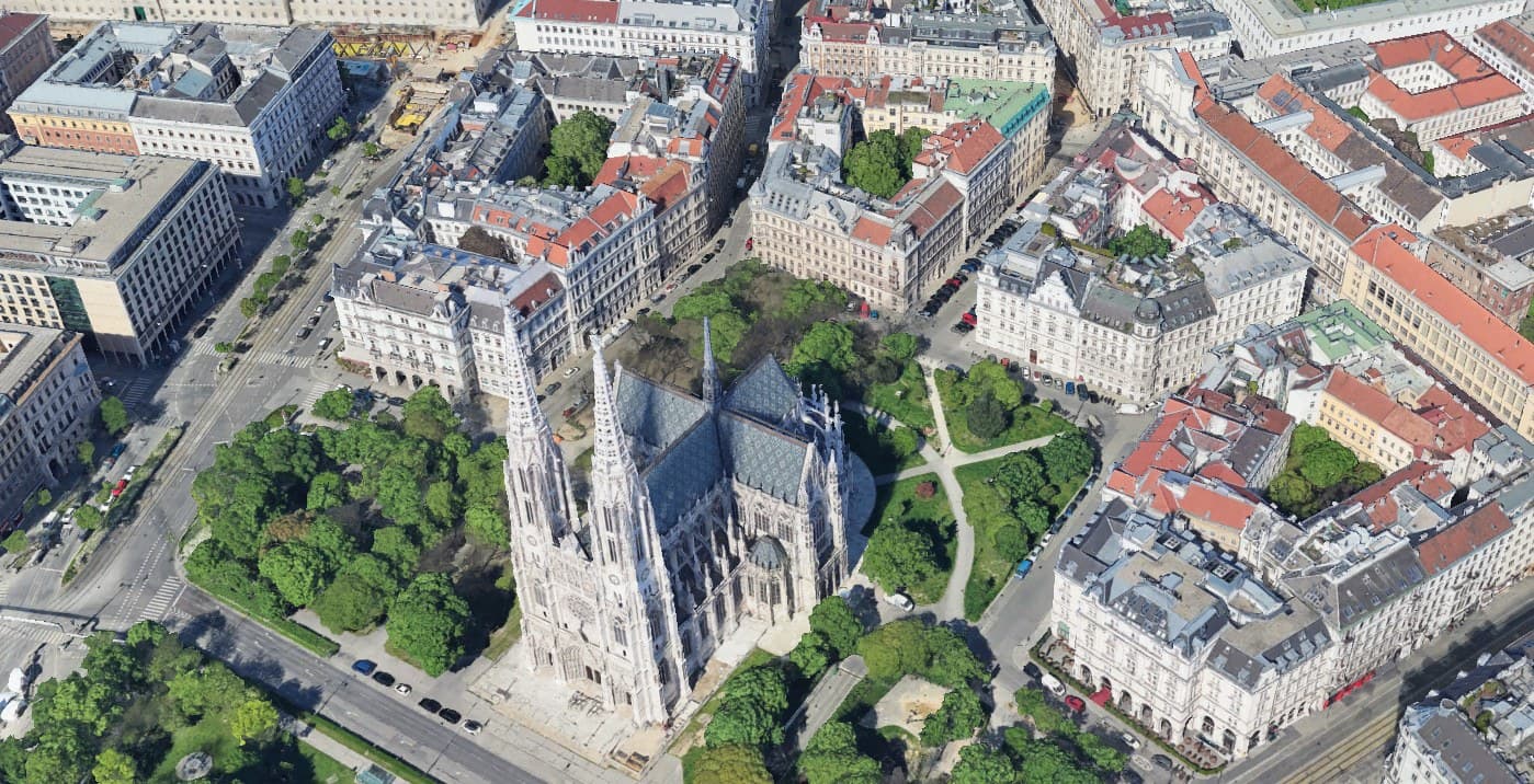 Luftbild rund um die Votivkirche und den Projektstandort
