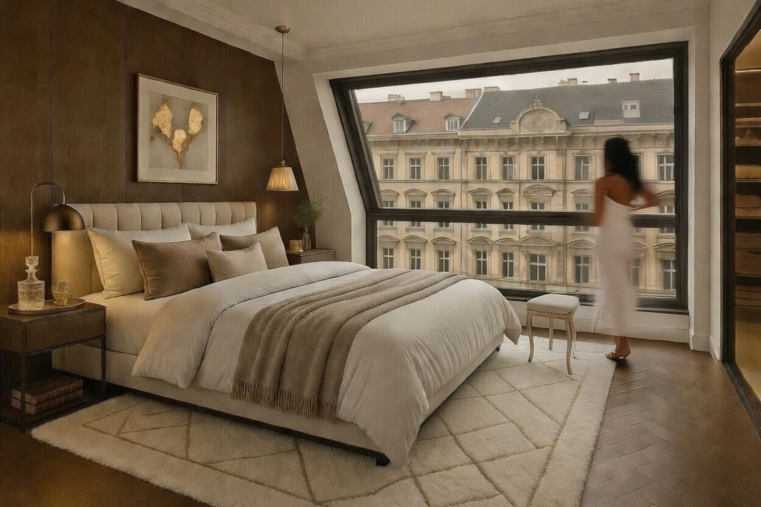 Schlafzimmer mit atmosphärischer Szene