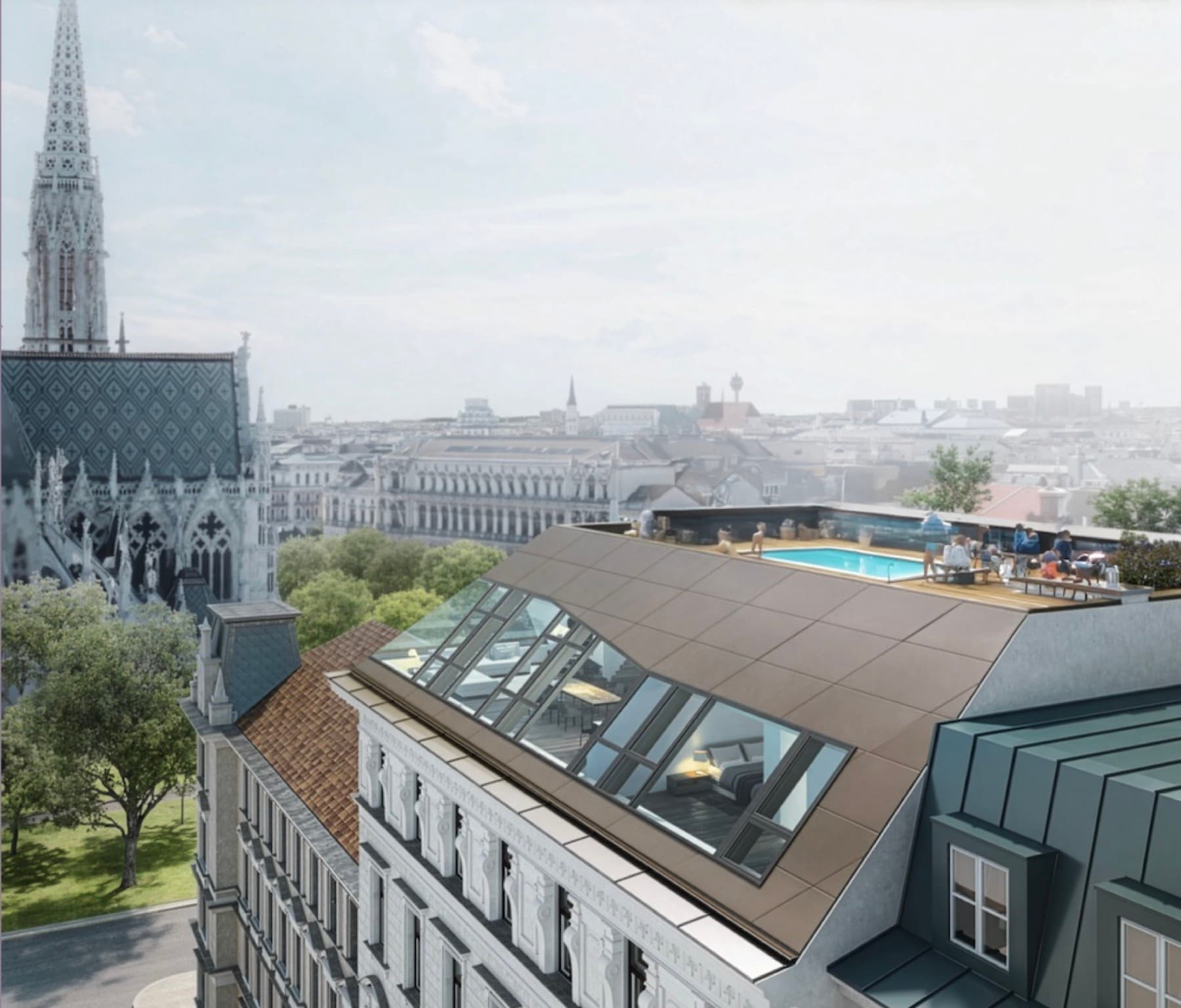 Dachgeschoss und Dachterrasse mit Blick zur Votivkirche