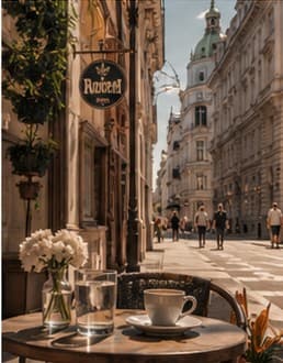 Innenstadt mit Wiener Gassenstimmung und Café